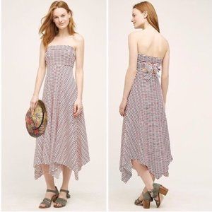 Maeve red white stripe cut out tie back strapless Caleta handkerchief hem dress